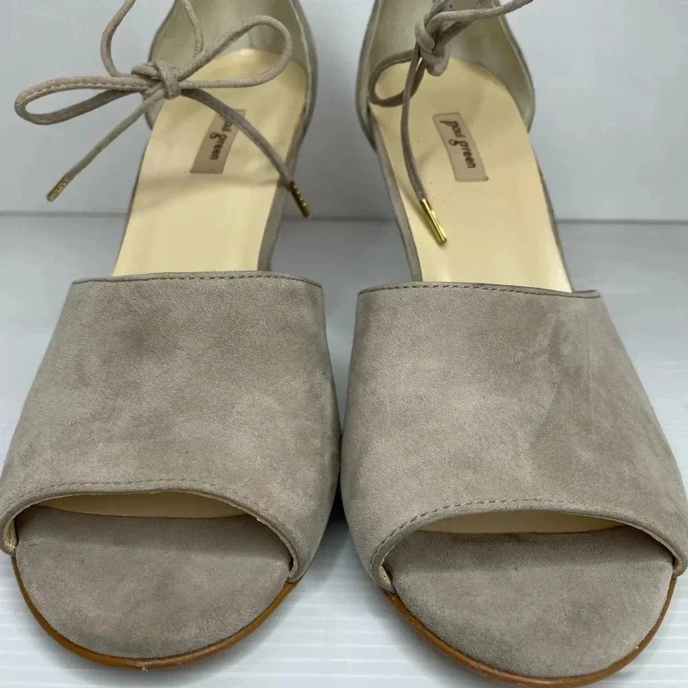 Paul Green Gray Taupe Ankle Tie Peep Toe Heels Size US 9.5 UK 7 - Picture 2 of 8